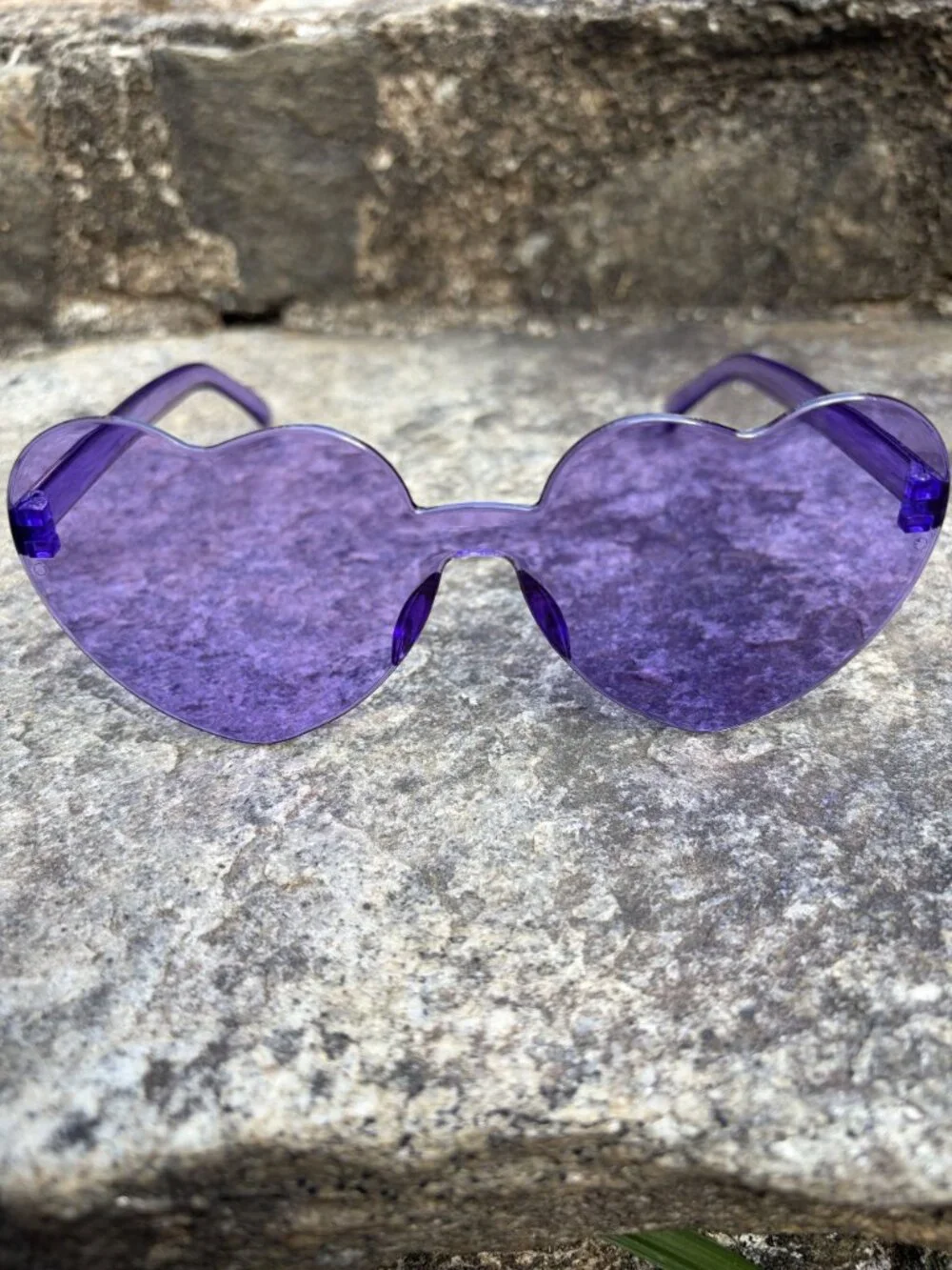 Purple Heart Shaped Sunglasses Rimless Tinted Festival Rave Party Boho Pride NEW